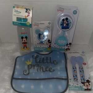Disney Baby Mickey Mouse Bib and Utensil Set Blue Gray Little Prince Bib Lounge